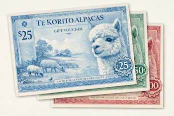 Three vouchers sold by Te Korito alpacas