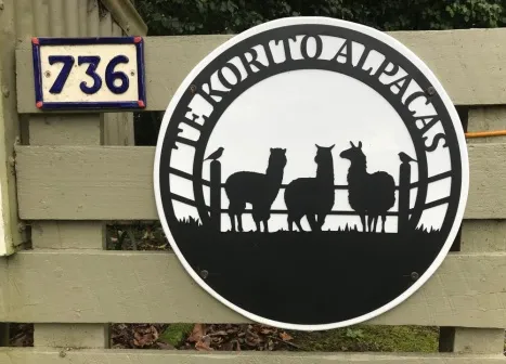 The Te Korito Alpacas gate sign