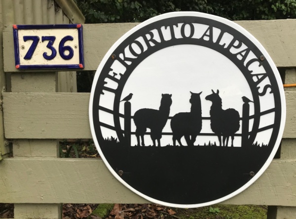 Our gate sign at Te Korito Alpacas